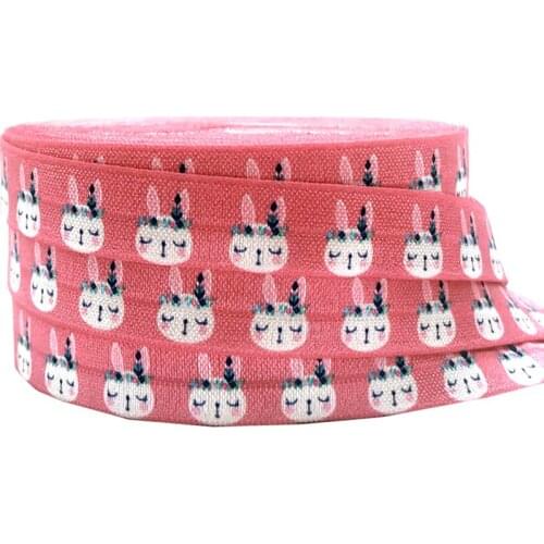 New Arrived 5/8" rabbit Print Fold Over Elastic 10yards/lot FOE Ribbon Webbing for Headband DIY Headwear Hair Accessories
