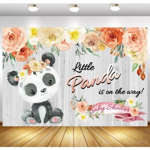 Flowers Panda Gray Wood Board Newborn Photo Background Little Baby Is On The Way Shower Photography Backdrops For Photocall
