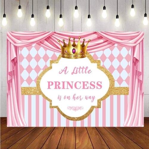 Baby Shower Backdrop Princess Pink Crown Girls Birthday Party Photography Background Banner For Photo Studio Prop