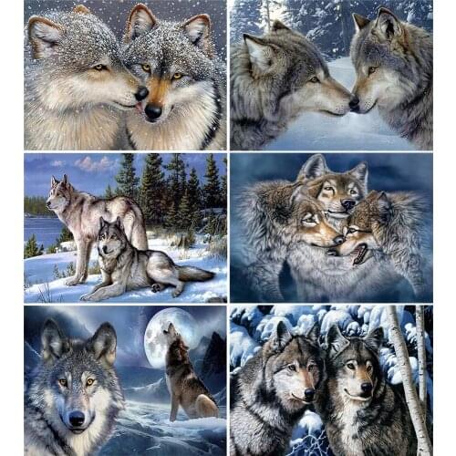 HUACAN 5D DIY Diamond Painting Wolf Snow Diamond Embroidery Animal Full Round Mosaic Home Decor Needlework