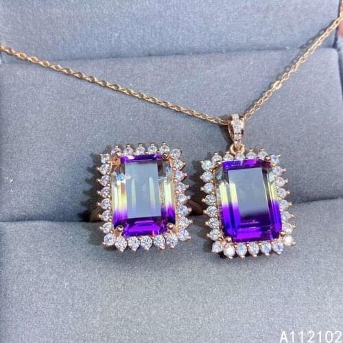 KJJEAXCMY fine jewelry 925 sterling silver inlaid Ametrine ring pendant trendy girl suit support test