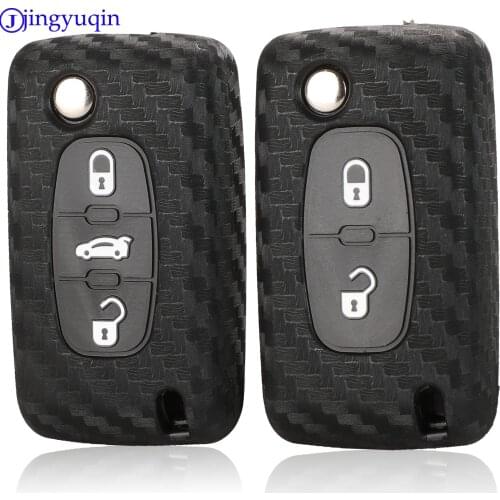 Jingyuqin Carbon Silicone Key Case Cover For Peugeot 107 206 207 208 306 307 308 407 408 508 RCZ For Citroen C2 C3 C4 C5 2/3 B