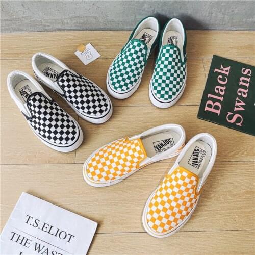 Black White Plaid Canvas Shoes for Women 2021 Flat Casual Shoes Men Summer Autumn Plaid Female Casual Ladies Lazy Sneaker