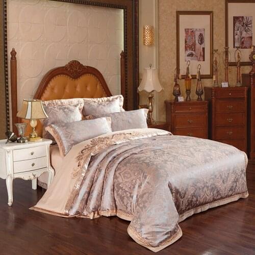 Bedding Set Home Textile 4pcs Chic Embroidery Jacquard Satin Cotton Duvet Cover Bed Sheet Bedspread Pillowcases King Queen Size