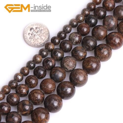 Natural Bronzite Stone Round Semi Precious Loose Beads Brown Color Big Hole Beads for Jewelry Making 15" Strand DIY Wholesale