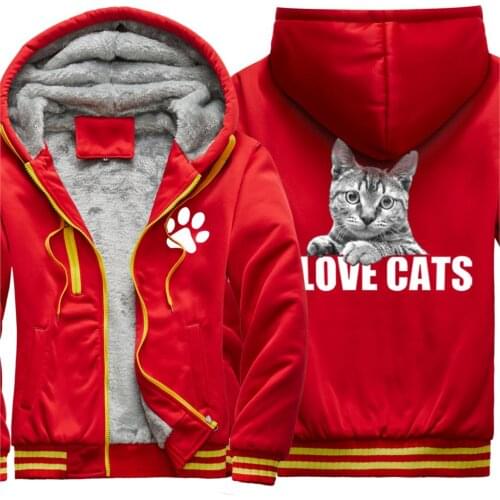 Love Cat Print Thicken Jackets Mens 2020 New Arrival Dark Blue Coats And Hooded Keep Warm Tracksuits Zipper Long Sleeve Homme