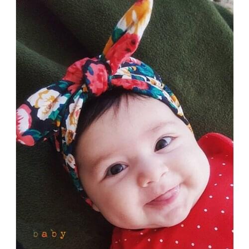Cute Baby Print Flower Knotted Hair Bands Rabbit Ears Bow Kids Headband Girls Hairbands Simple Bohemian Fashion Hair Accessories