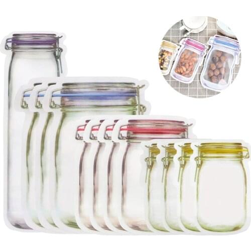 Reusable Jar Shape Zipper Bag Seal Bags Food Storage Bags Snack Saver Bag for Kitchen Organizer Travel Kids