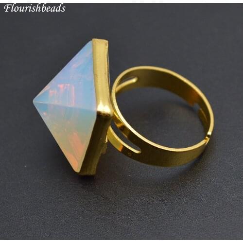 Fashion Unisex Jewelry White Opalite Pyramid Shape Stone Rings