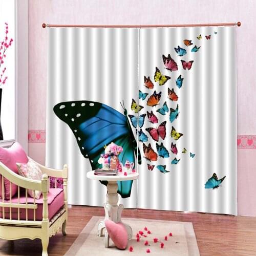 Customized Moden Simple Colorful Butterfly Print Curtain For Living Room Bedroom Blackout Window Drapes Home Indoor Decor Sets