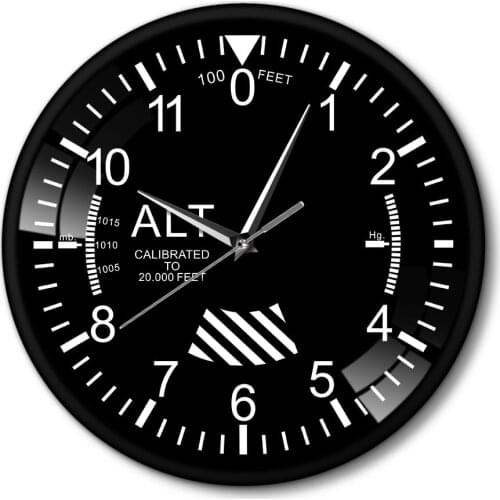 Air Plane Altitude Measurement Rrint Wall Clock Black Metal Frame Altimeter Round Wall Art Decor Timepiece Clock Duvar Saati