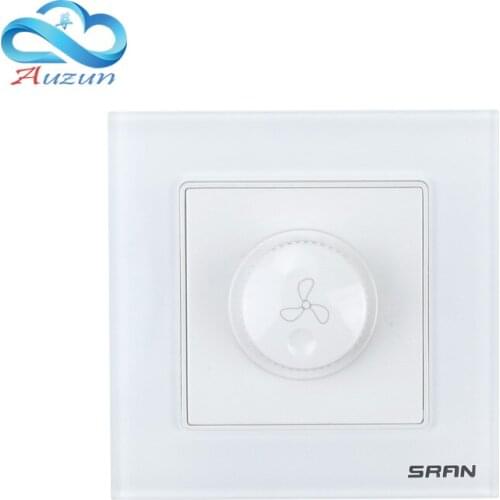 Wall speed regulating fan switch 220V toughened glass stainless steel panel type 86