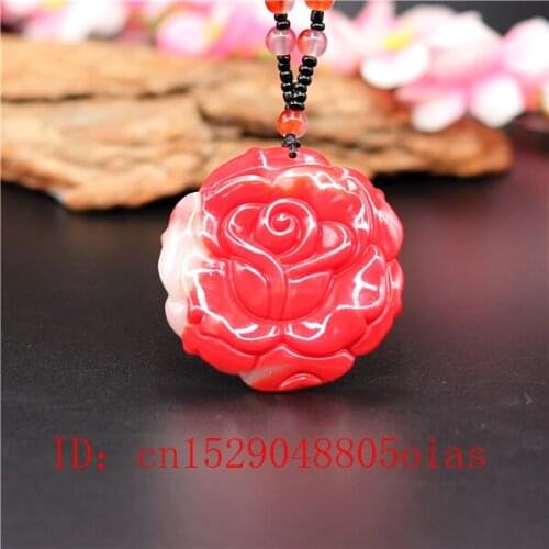 Natural Red White Chinese Jade Rose Pendant Necklace Charm Jadeite Jewellery Fashion Accessories Carved Amulet Gifts for Women