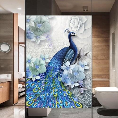 Peacock Window Film Privacy Glass Sticker UV Blocking Heat Control Window Coverings Window Tint for Homedecor