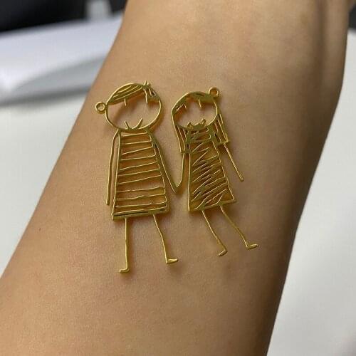 Custom Childrens Drawing Necklace Kids Artwork Personalized Stainless Steel Graffiti Name Necklaces Family Logo Jewelry Gift