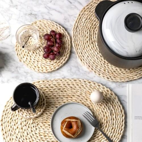 GreeOn Natural Corn Fur Woven Pad Dining Table Mat Heat-Insulation Pot Pad Anti-Scald Coasters Non-slip Table Placemats