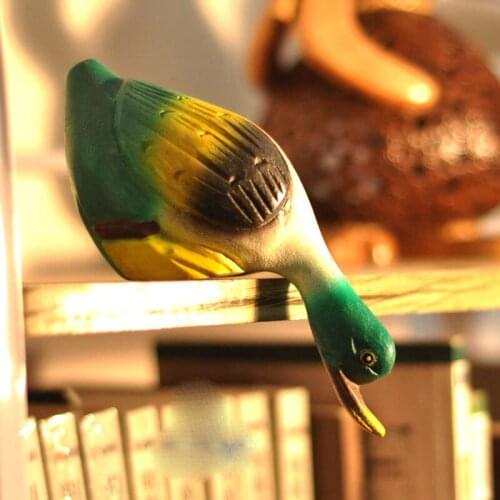 Thai Wood Carving Little Duck, Fish Tank Bookcase TV House Fun Home Accessories, Drinking Duck, Ready to Catch Fish Duck(A340)