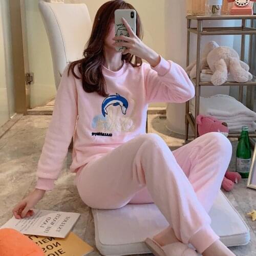 Pink Pyjamas Feminino Flannel Thickening Pajamas Pyjama Women Pijama Mujer Sleepwear Winter Pijamas Entero Pajama Set Pyjama