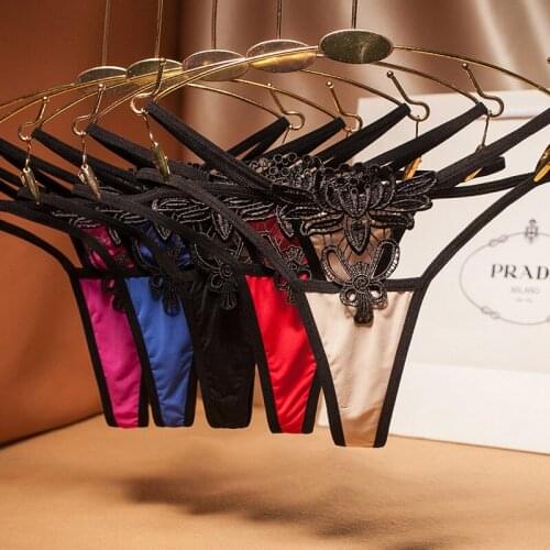 Large Size T-Back Embroidery Hollow Low Waist T-Shaped Panties Thongs Women Sexy