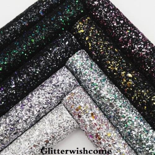 Glitterwishcome 21X29CM A4 Size Vinyl For Bows, Chunky Glitter Leather fabric Vinyl for Bows, GM013A