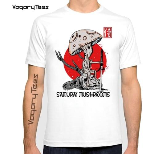 Japanese Vintage Sunset Style Samurai Mushrooms print homme casual Harajuku funny Spoof t shirt unisex streetwear