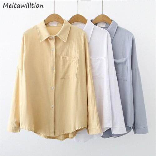 Casual Turn Down Collar Female Blouse 2021 Elegant Loose Pocket Button Office Tops Women Autumn Long Sleeve White Shirt