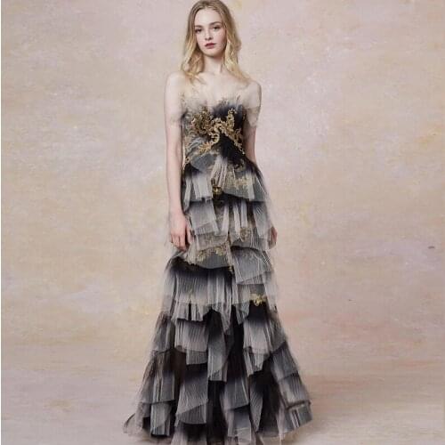 Fashion Black Off Shoulder Mesh Strapless Dress Women Elegant Maxi Dress High Quality Party Dress Celebrity Vestidos Wholesale