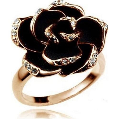 Women Jewelry Ladies Rose Flower Finger Opening ring Engagement Ring Anneau d'ouverture de rose de diamant noir J.10