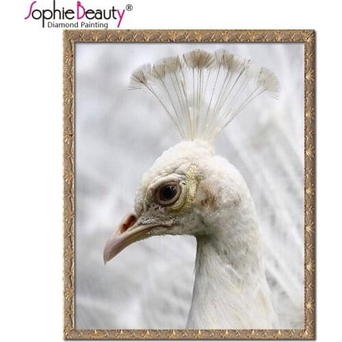 Animals Mosaic DIY Diamond Painting Crystal White Peacock 3D Cross Stitch Decorative Diamond Embroidery Square Rhinestone
