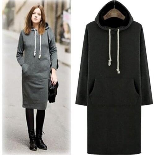 2020 Warm Winter Long Sleeve Hooded Women Sweatshirt dress Women Hoodie Plus Size XS-5XL 6XL Autumn Pullovers Sweater dress