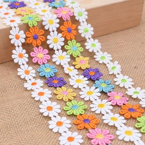 3 Yards Multicolor Small Daisy Embroidered Lace Trim Ribbon Tape for Party Wedding Home Decor DIY Garment Sewing Fabric
