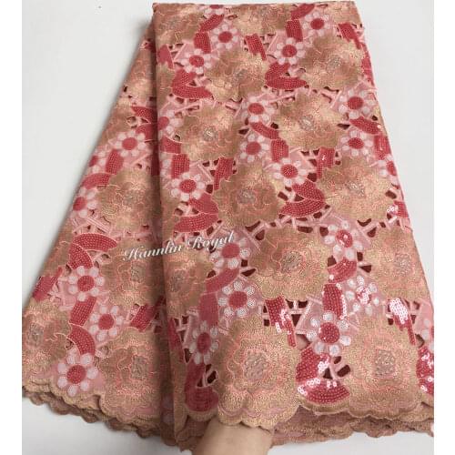 5 yards Peach Gold shiny African handcut organza lace fabric with sequins Ghana Nigeria celebration church dress wise choice