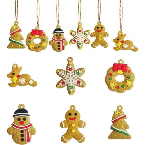 6/11 Pcs Mini Gingerbread Man Christmas Ornaments Deer Snowman Chrismas Tree Pendant Decoration New Year Decor Party Supplies