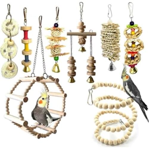 8PCS Wooden Parrots Pet Bird Toys Set Bird Ladder