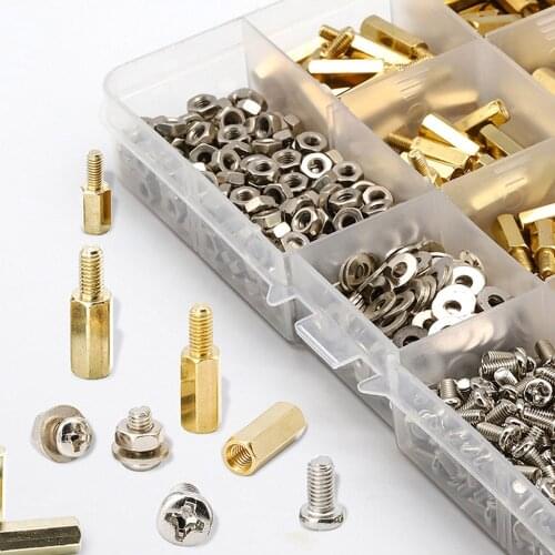 910Pcs/Box Male Female Single Head Double Pass Hexagon Copper Column Round Head Machine Wire Flat Washer Assortment Kit