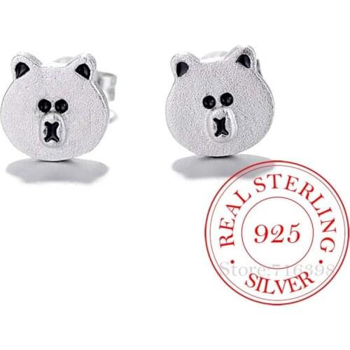 925 Solid Sterling Silver Cut Bear Ear Piercing Stud Earrings for Women Wedding Sterling Silver Jewelry Bijoux eh1048