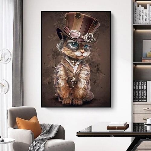 5D Diamond Painting Cartoon "cat In A Hat" Rhinestone Cross Stitch Home Decoration Painting Gifts DIY Gifts Can Be Customized