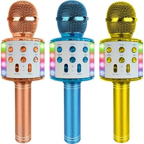 Wireless Karaoke Microphone Bluetooth Handheld Portable Speaker Home KTV Player with Dancing LED Lights Record Function for Kids