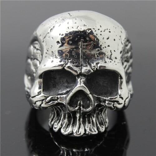 Band Party 316L Stainless Steel Punk Crack Skull Mens Ring Sliver Skull Mens Ring