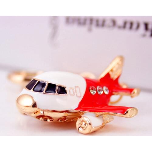 Dormon Cute Enamel Aircraft Plane Crystal Keyrings Keychains Purse Bag Pendant For Car Key Chains Holder Rings DK313
