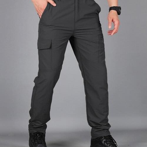 40%HOTMulti Pockets Cargo Pants Solid Color Breathable Elastic Waist Camping Pants Workwear
