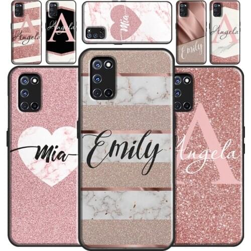 Personalised Name Initial Marble Pink Case For OPPO A3S A5S A1K A52 A72 A31 A53 A9 A5 2020 A15 A83 A91 F5 Reno 4 Pro Z 2Z Coque