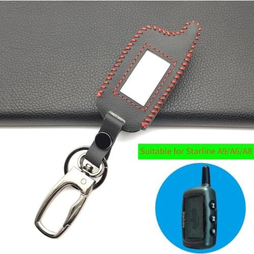 A9 New Styles 100% Leather Case for Russian Version Starline A9 A8 A6 Case Keychain LCD Two Way Car Alarm System Remote Control