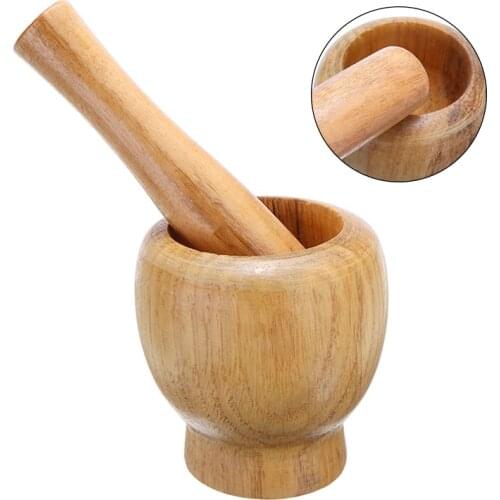 8cm Wooden Garlic Ginger Garlic Mixing Grinding Crusher Bowl Pestle Mortar Tools Great Gift for Spices Herbs Grains
