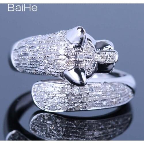 BAIHE Sterling Silver 925 0.9CT H/SI Round Natural Diamonds Black Diamonds Women Trendy Fine Jewelry Diamond Ring