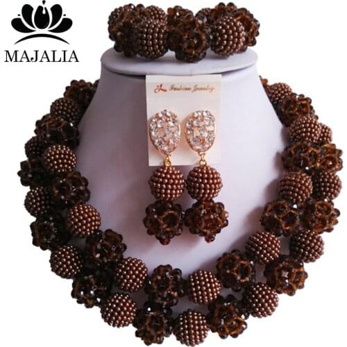 Fashion Nigeria Wedding Brown african beads jewelry set Crystal Plastic pearl necklace Bridal Jewelry Sets Free shipping VV-162