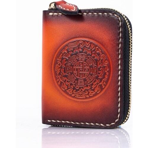 Women Men Vegetable Tanned Leather Wallet Genuine Leather Mini Bag Clutch Purse Short Wallets Card ID Holders Card Holder Purses