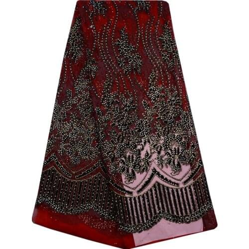 Red Color Nigerian French Lace Fabrics 2018 African Tulle Lace Fabric High Quality African Lace Wedding Fabric For Dress F805