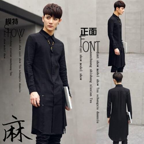 Summer Hair Stylist Hairdresser In The Long Shirt Male Korean Slim Handsome Sun Protection Clothing Long Shirt Mens Dress Shirts