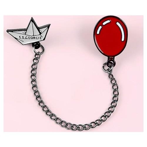 Red Balloon Origami Ship Metal Link Badge Cute Cartoon Childhood Memory Enamel Brooch Creative Trendy Clothing Backpack Jewelry